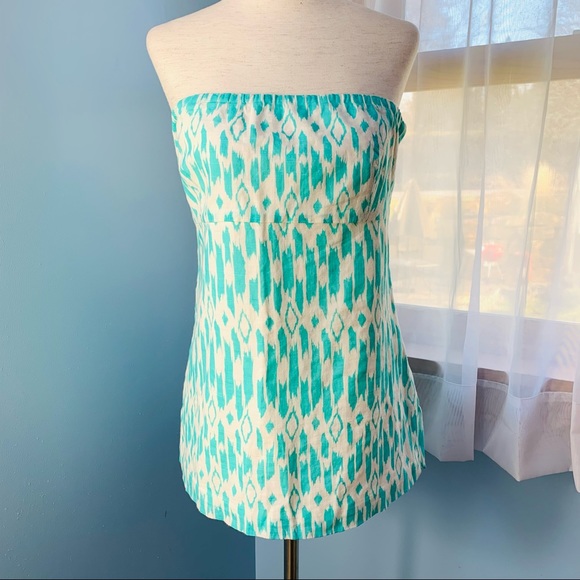 J. Crew Factory Tops - NWT J. Crew Teal Ikat Print Strapless Top